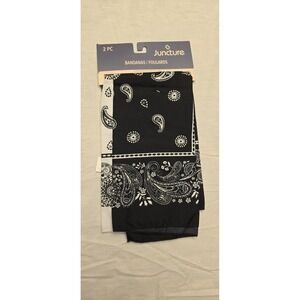 2-piece set of black and white paisley print bandanas from the brand Juncture